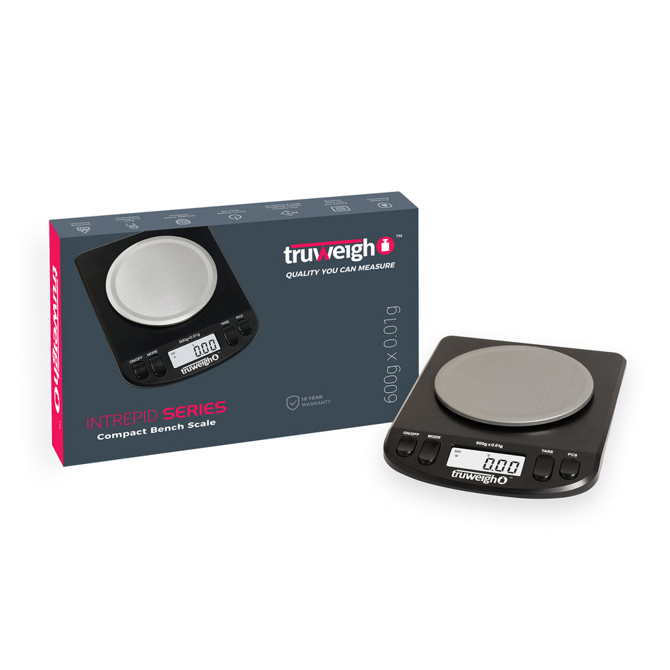 Truweigh Intrepid Series Black Compact Bench Scale w/ Calibration Weight – 600g x 0.01g