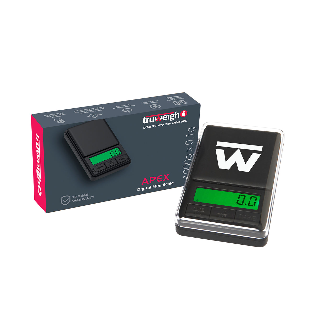 Truweigh APEX Digital Mini Scale - 1000g x 0.1g - Black Portable Scale