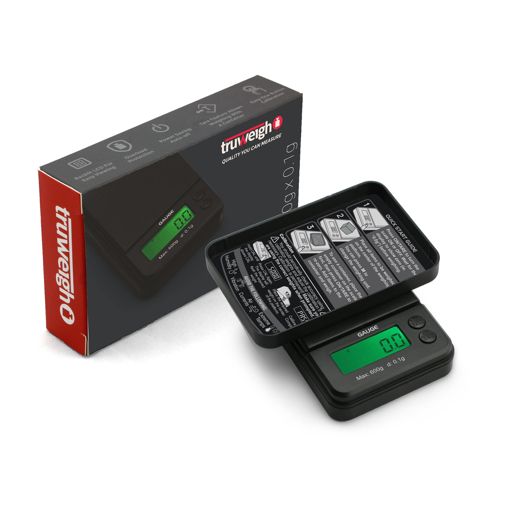Truweigh Gauge Digital Mini Scale - 600g x 0.1g - Black Pocket Scale