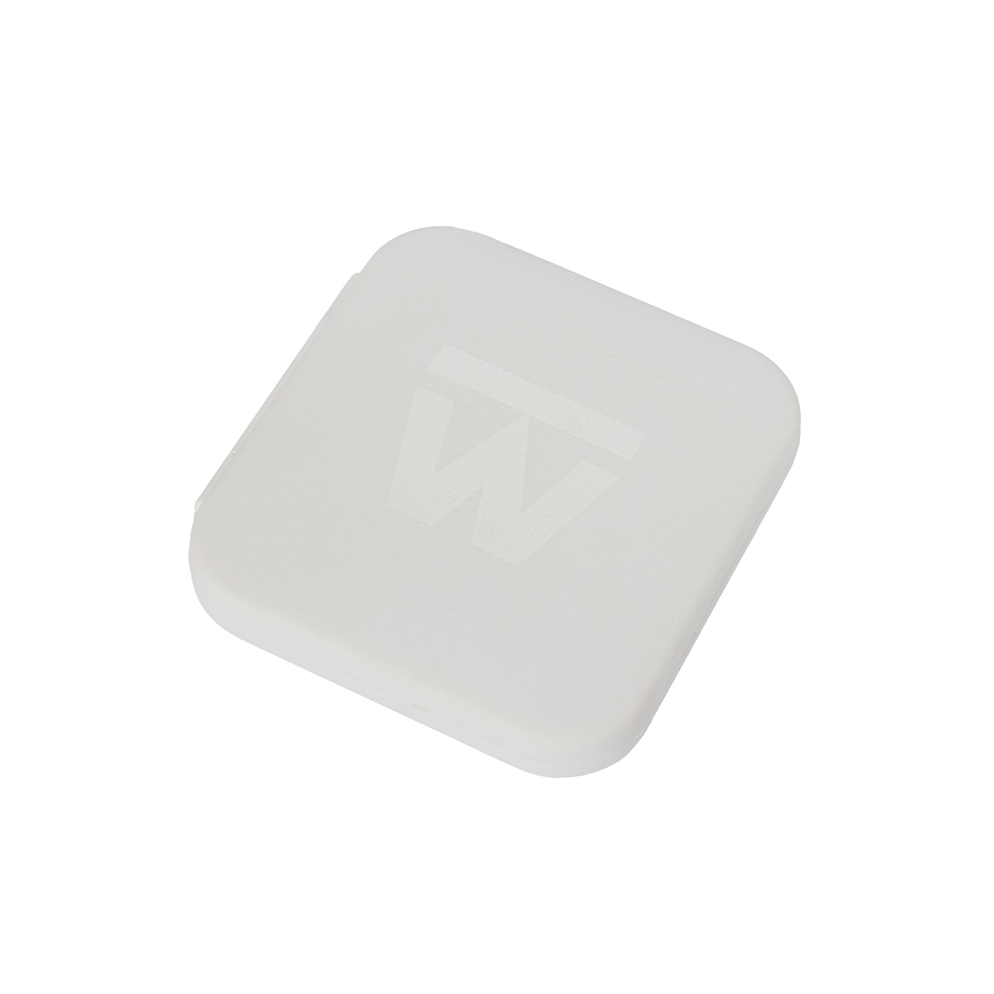 The white Truweigh Note pocket scale is shown closed from an angle