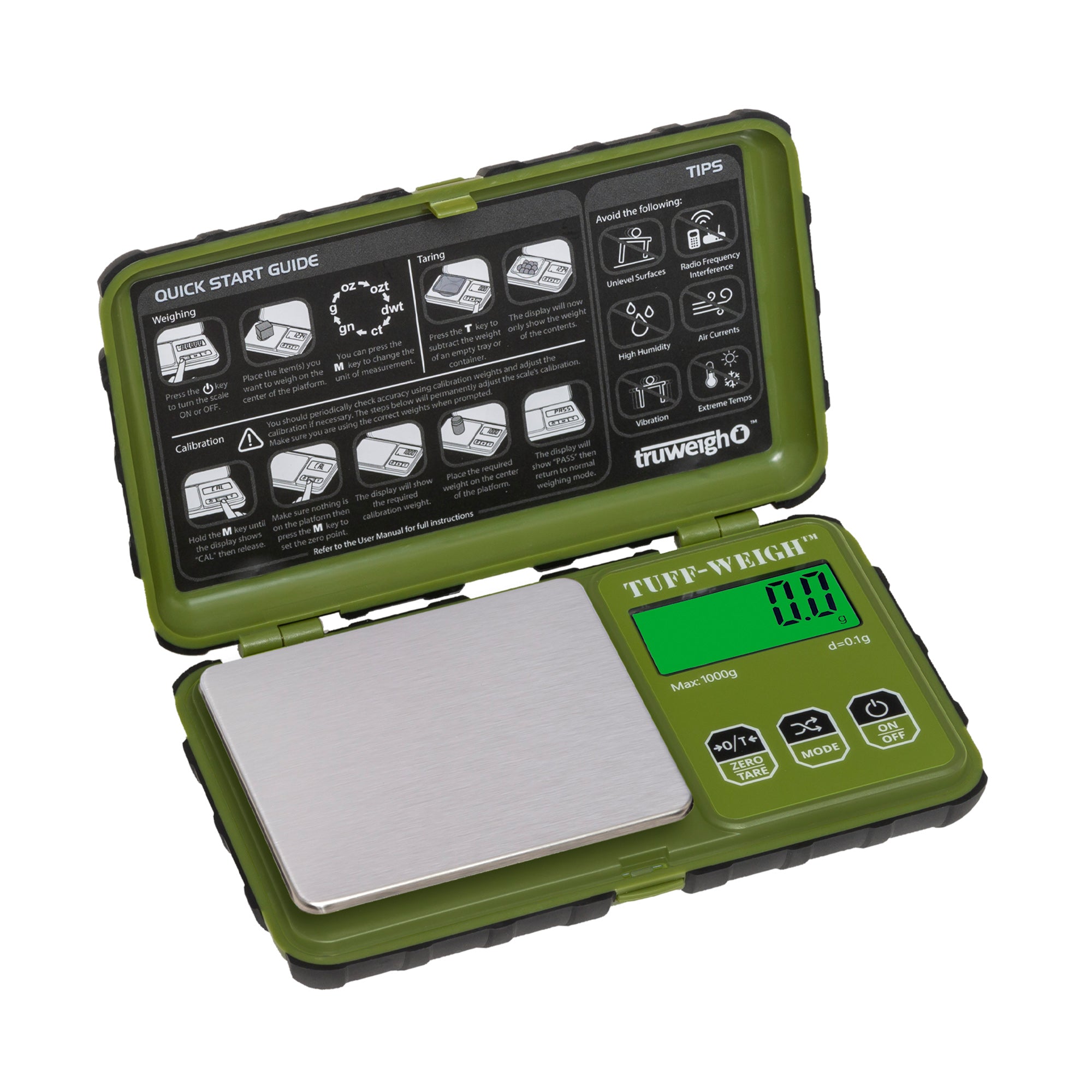 Truweigh Tuff-Weigh Digital Mini Scale - 1000g / 0.1g - Green / Black