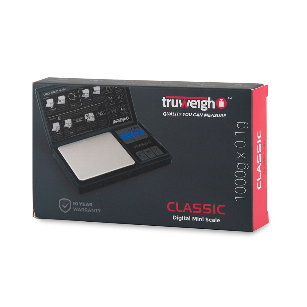 Truweigh Classic Digital Mini Scale - 1000g x 0.1g Black Pocket Scale