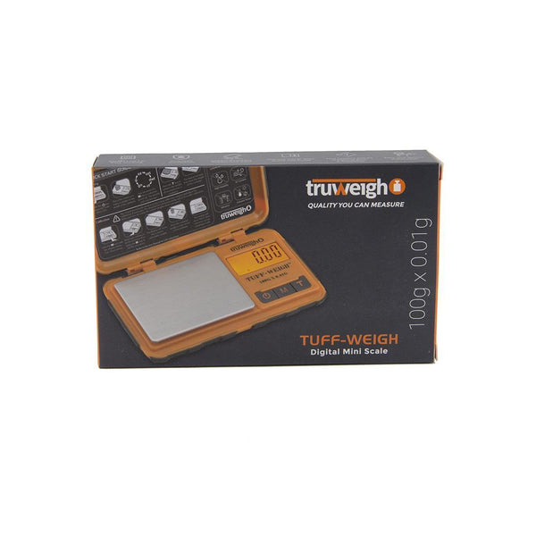 Truweigh Tuff-Weigh Digital Mini Pocket Rubberized Scale Orange Black 100g Capacity 0.01g Readability Hinged Cover Expansion Tray Back-Lit LCD Screen Overload Protection Auto Off Tare Zero One Touch Calibration 10 Year Warranty  Arts Crafts Hobby Cash Carry Headshops Jewelry Sport Shooting Ammunition Scale Resellers